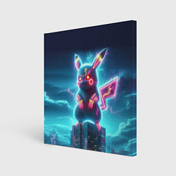 Картина квадратная Пикадзила на крыше небоскрёба - неоновое свечение: