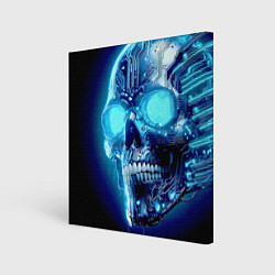 Холст квадратный Neon cyber skull - ai art, цвет: 3D-принт