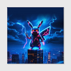 Холст квадратный Пикачу в роли Годзиллы - неоновое свечение, цвет: 3D-принт — фото 2