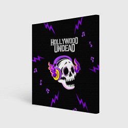 Картина квадратная Hollywood Undead неоновый череп