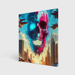 Картина квадратная Cool vanguard neon cyber skull - ai art