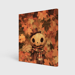 Картина квадратная Тыквенный Джек в осенних листьях