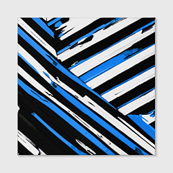 Холст квадратный Бело-синие диагональные полосы на чёрном фоне, цвет: 3D-принт — фото 2
