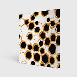 Картина квадратная Чёрно-жёлтые шестиугольники на белом фоне