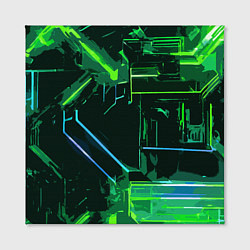Холст квадратный Зелёно-голубые полосы на чёрном фоне, цвет: 3D-принт — фото 2