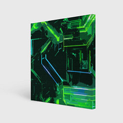 Картина квадратная Зелёно-голубые полосы на чёрном фоне