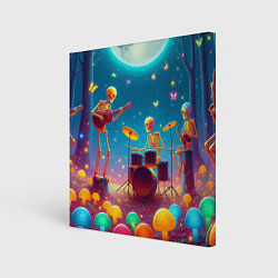 Картина квадратная Квинтет скелетов музицирует на грибной поляне