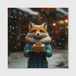 Холст квадратный Лиса с подарком, цвет: 3D-принт — фото 2