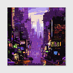 Холст квадратный Киберпанк город фиолетовый, цвет: 3D-принт — фото 2