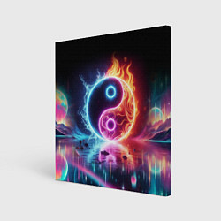 Картина квадратная Инь янь - неоновый космос