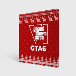 Холст квадратный Новогодний GTA6 с оленями, цвет: 3D-принт