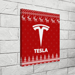 Холст квадратный Новогодний Tesla с оленями, цвет: 3D-принт — фото 2