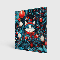 Картина квадратная Новогодняя кошечка внутри елки