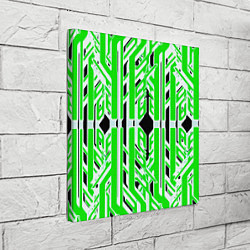 Холст квадратный Бело-зелёные техно полосы на чёрном фоне, цвет: 3D-принт — фото 2