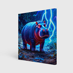 Картина квадратная Бегемот в разрядах молний