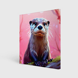 Картина квадратная Выдра в розовом цвете