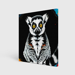 Холст квадратный Лемур на черном, цвет: 3D-принт