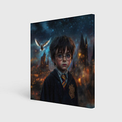 Холст квадратный Гарри Поттер и замки на фоне, цвет: 3D-принт