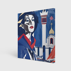 Картина квадратная Девушка с красным шарфом