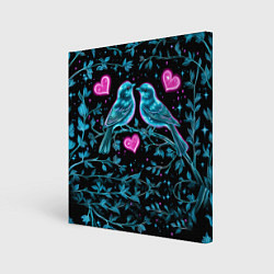 Холст квадратный Неоновые птицы и сердечки, цвет: 3D-принт