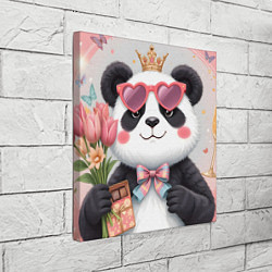 Холст квадратный Панда в очках с подарками и с цветами на 8 марта, цвет: 3D-принт — фото 2