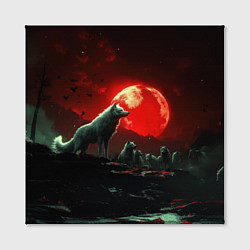 Холст квадратный Белый волк на фоне красной луны, цвет: 3D-принт — фото 2