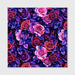 Холст квадратный Разноцветные цветы - синие розы паттерн, цвет: 3D-принт — фото 2