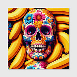 Холст квадратный Цветочный череп среди бананов - нейроарт, цвет: 3D-принт — фото 2