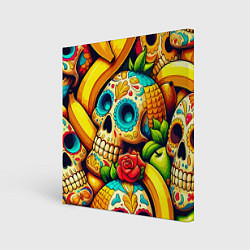 Картина квадратная Colorfull skulls and bananas - pop art pattern
