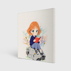 Холст квадратный Аниме девушка и книга, цвет: 3D-принт