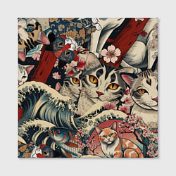 Холст квадратный Котики и рыбки в сакуре, цвет: 3D-принт — фото 2