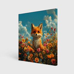 Картина квадратная Лисица в цветочном поле