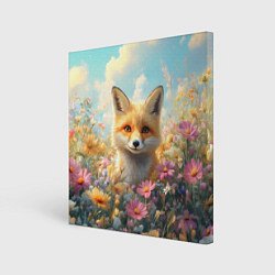 Картина квадратная Лиса в цветочном поле
