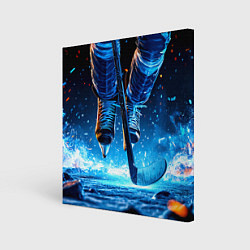 Картина квадратная Хоккеист в синем пламени