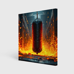 Картина квадратная Боксерская груша в огне