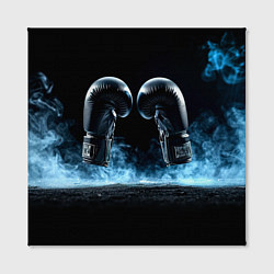 Холст квадратный Черные бойцовские перчатки в дыму, цвет: 3D-принт — фото 2