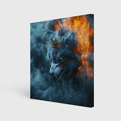 Картина квадратная Волк в короне в огне