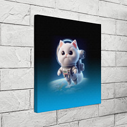 Холст квадратный Милый белый котёнок космонавт, цвет: 3D-принт — фото 2