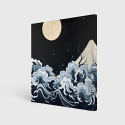 Холст квадратный Японские волны и луна, цвет: 3D-принт