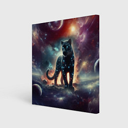 Картина квадратная Звёздная космическая пантера - неоновое свечение