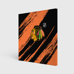 Холст квадратный Чикаго Блэкхокс - фон с оранжевыми потертостами, цвет: 3D-принт