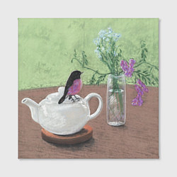 Холст квадратный Птичка на чайнике, цвет: 3D-принт — фото 2