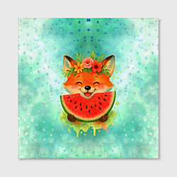 Холст квадратный Веселая лисичка ест арбуз, цвет: 3D-принт — фото 2