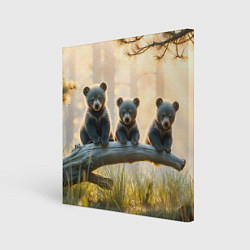 Холст квадратный Медвежата на бревне, цвет: 3D-принт