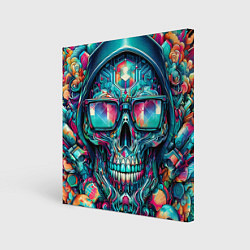 Картина квадратная Кибер череп в балахоне и очках - нейроарт фантазия