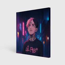 Холст квадратный LiL Peep - Неоновый аниме арт, цвет: 3D-принт