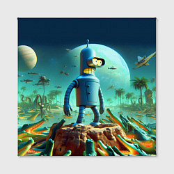 Холст квадратный Роботу-сгибальщику Бендеру по-барабану стая крокод, цвет: 3D-принт — фото 2
