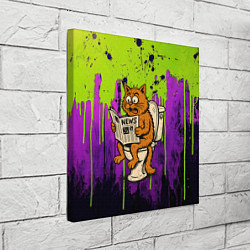 Холст квадратный Кот на унитазе читает газету, цвет: 3D-принт — фото 2