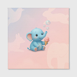 Холст квадратный Маленький слоненок с мороженым пускает пузыри, цвет: 3D-принт — фото 2