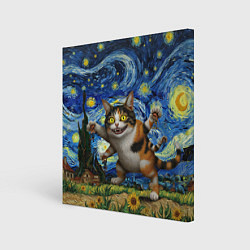 Холст квадратный Звездная ночь и кот монстр, цвет: 3D-принт